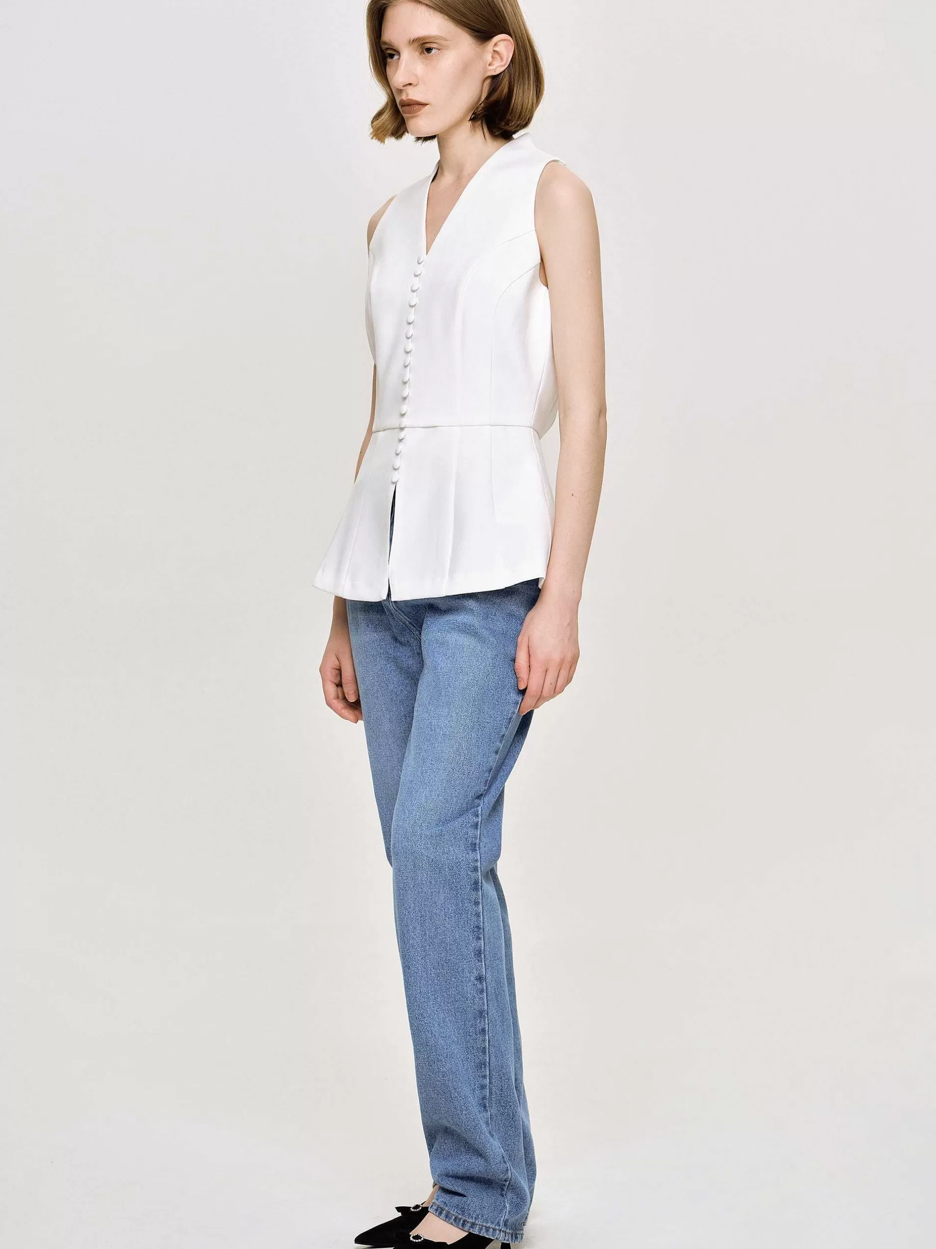 Clearance Uitlopend Vest Met Knopen, Wit Vrouwen Bovenkanten