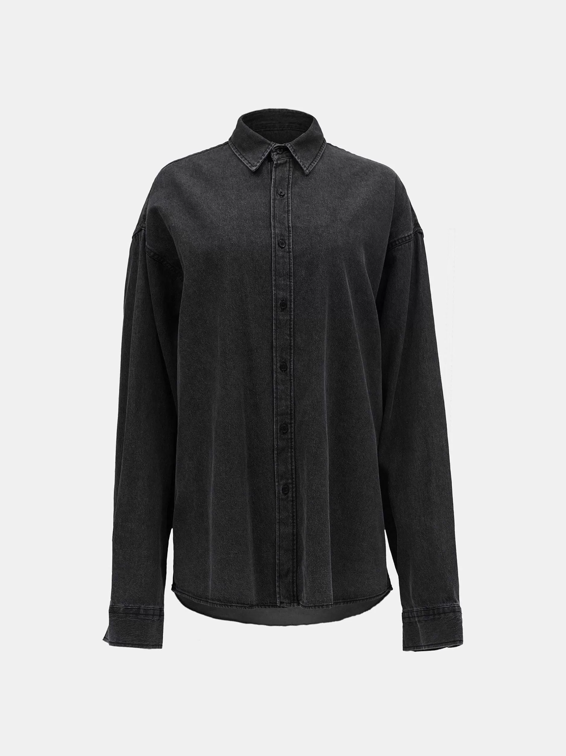Outlet Uniseks Denim Overhemd, Zwart Gewassen Vrouwen Accessoires