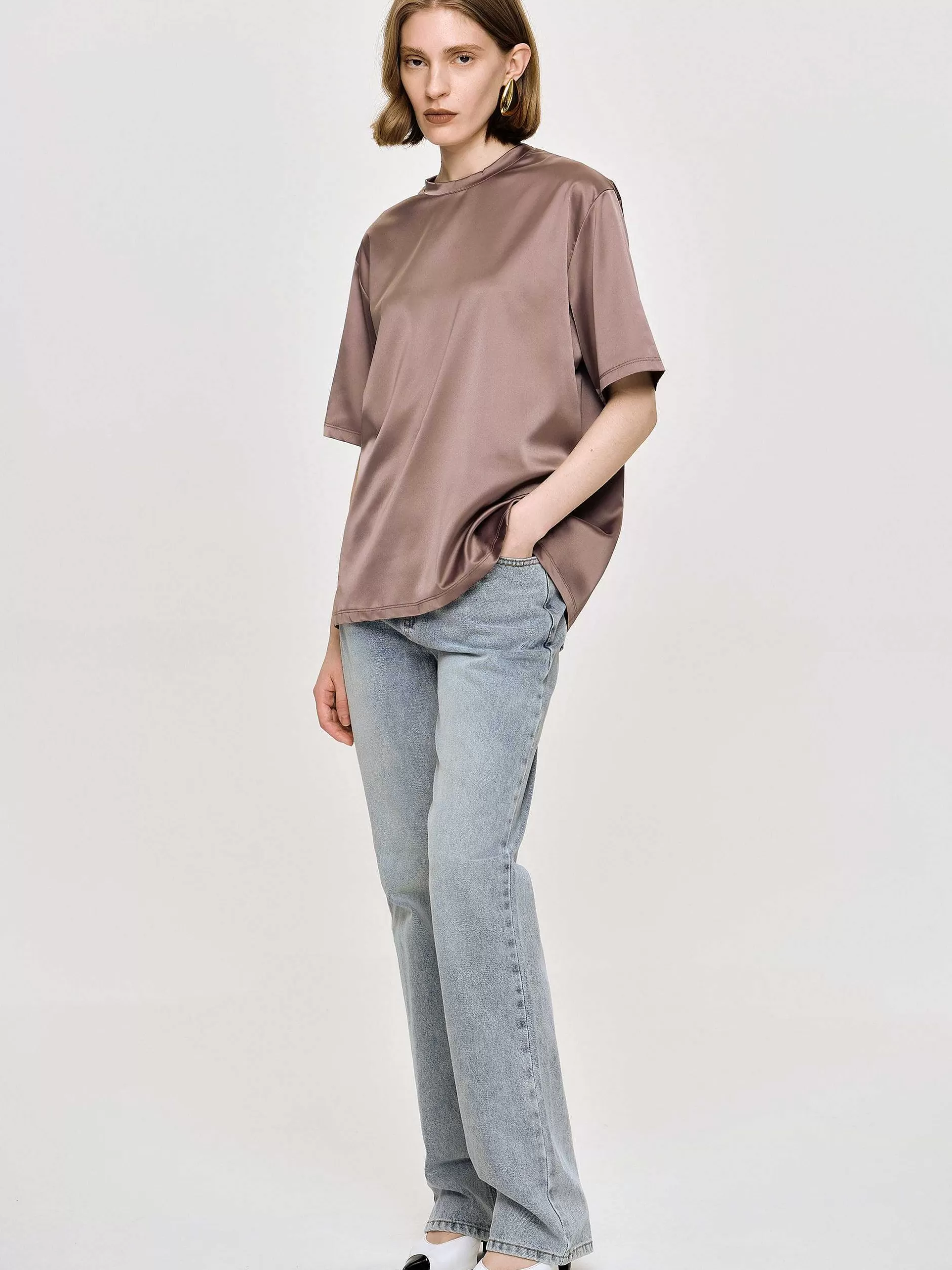 Clearance Zijdeachtig Satijnen T-Shirt, Rode Boon Vrouwen Accessoires